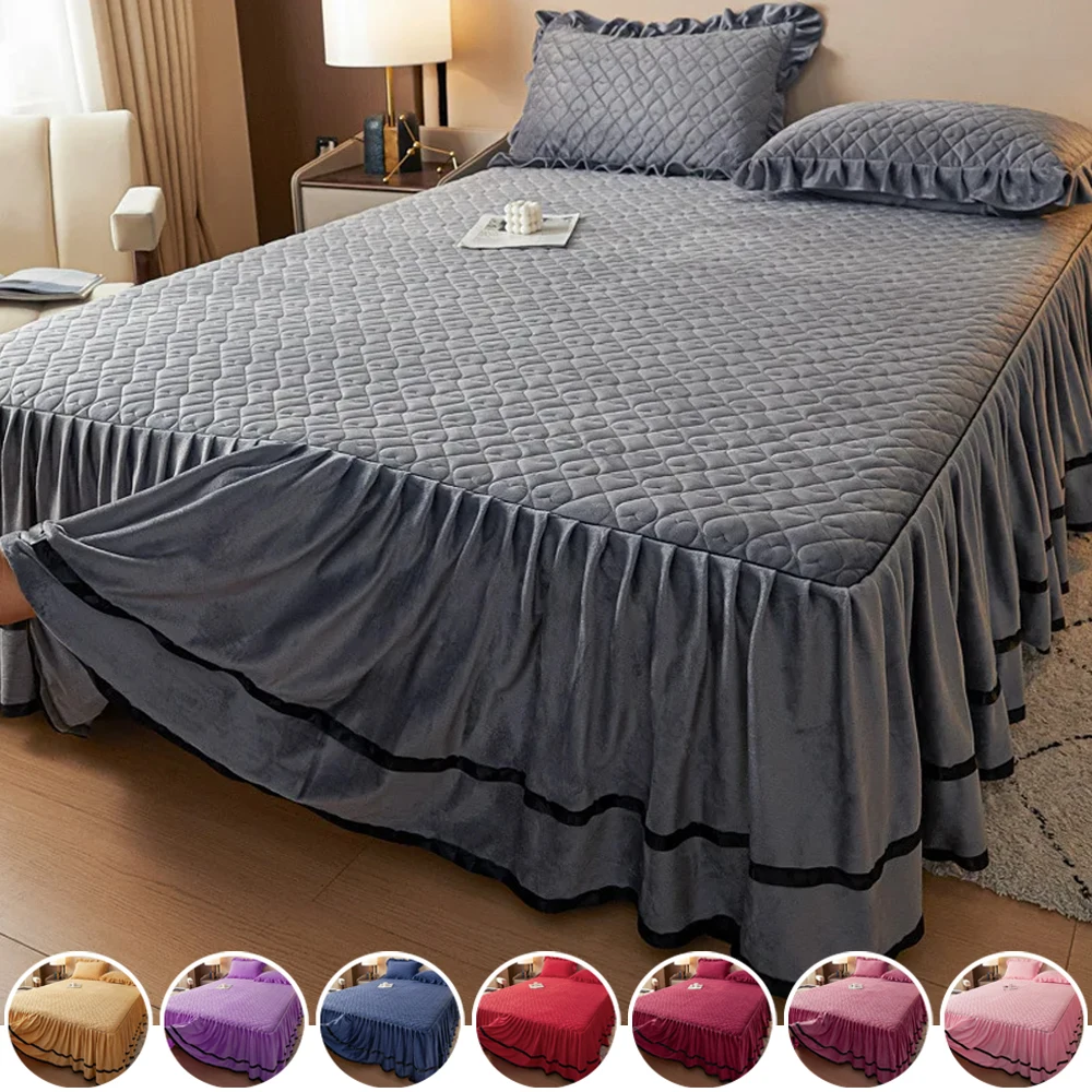 

2025 Sumptuous Solid Bed Skirt - Thickened Bed Skirt Solid Color Bed Cover Quilted Mattress Protector for Sophisticated Bedroom