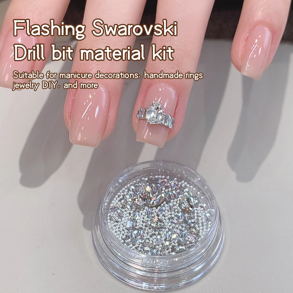 Kaniu Nuovo Kit di Accessori per Nail Art Scintillanti: Strumento per Unghie con Effetto Flash, Anello Diamantato Scintillante e Materiale per Decorazioni