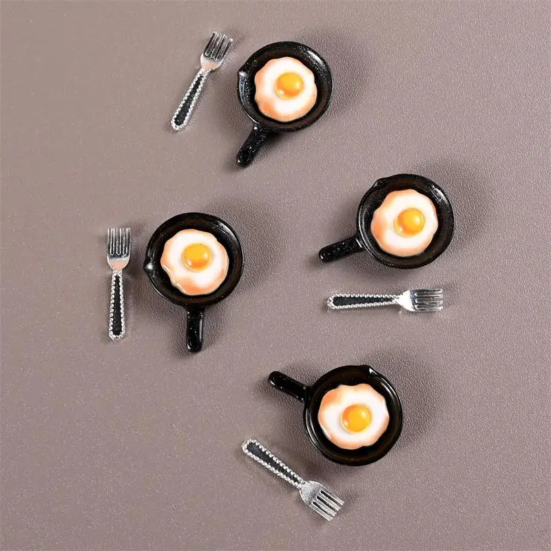 5 jogos/saco simulação casa de bonecas pan omelete garfo molho tomate modelos em miniatura diy para cozinha jantar talheres crianças brinquedo decoração