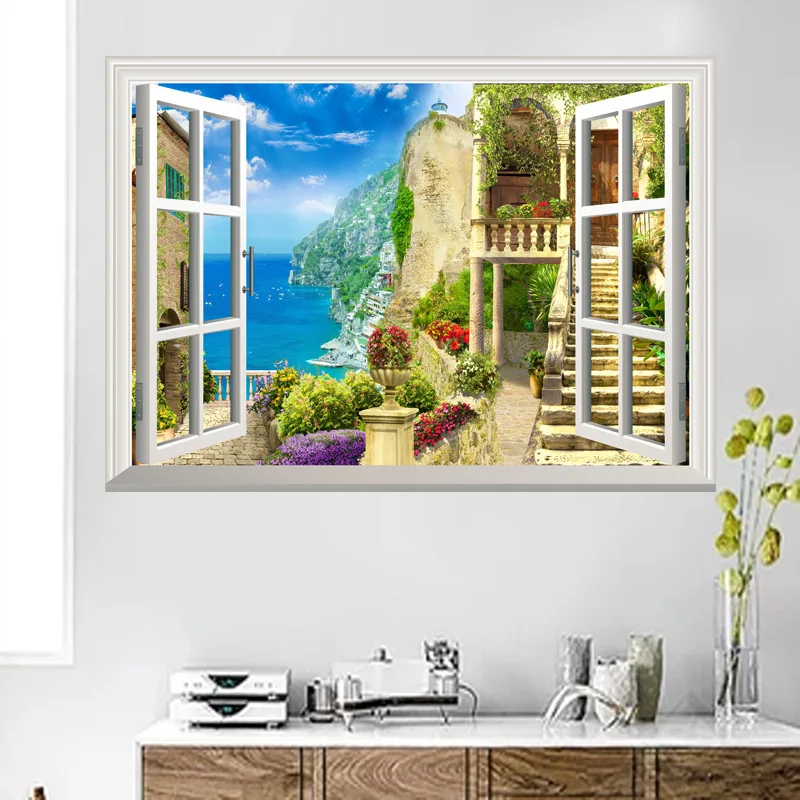 

Наклейка на стену 50*70 см, виниловая наклейка из ПВХ, декор для комнаты и спальни, съемная, водонепроницаемая, 3D-фоны, пейзаж, для окон