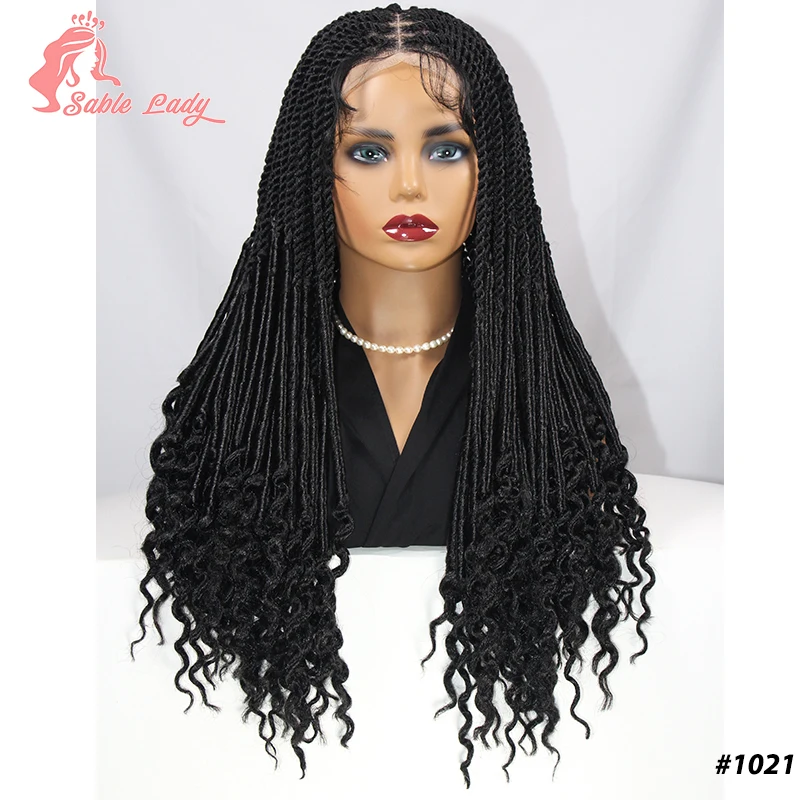 Twisted Braids Curly Locs Synthetic Wig Straight Locs 3-Triple Braid Combination Full Lace Wigs For Black Women Braids Hair Wig