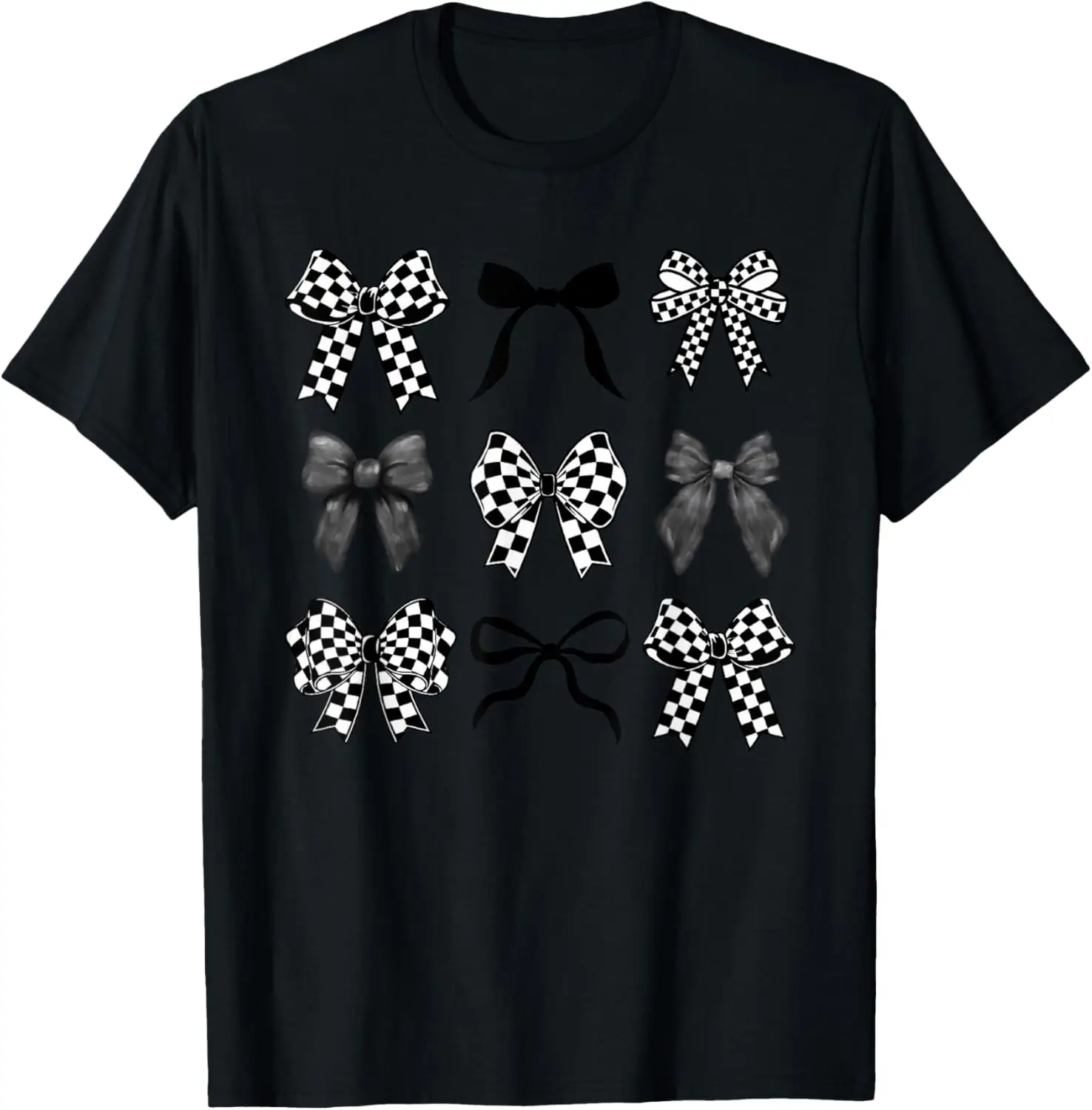 Retro Checkered Bow Look T-Shirt 100% Cotton Trendy Y2K Short-Sleeve Tee-Soft, Quick-Drying, Moisture-Wicking; Ideal Sports