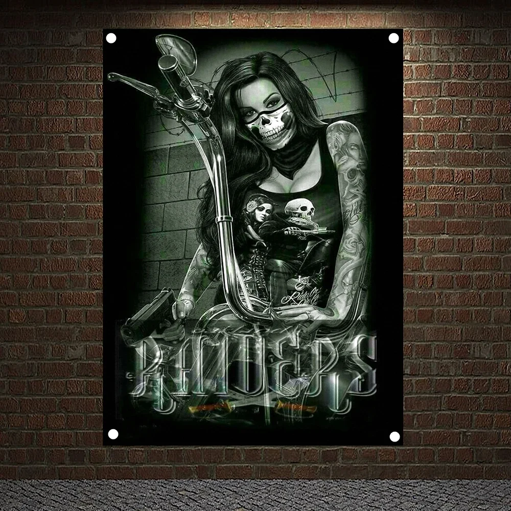 Gangster female killer Posters, Tapestry HD Wallpapers Home Decor Skull Tattoo Art Banners Flags Wall Hanging Ornaments Mural