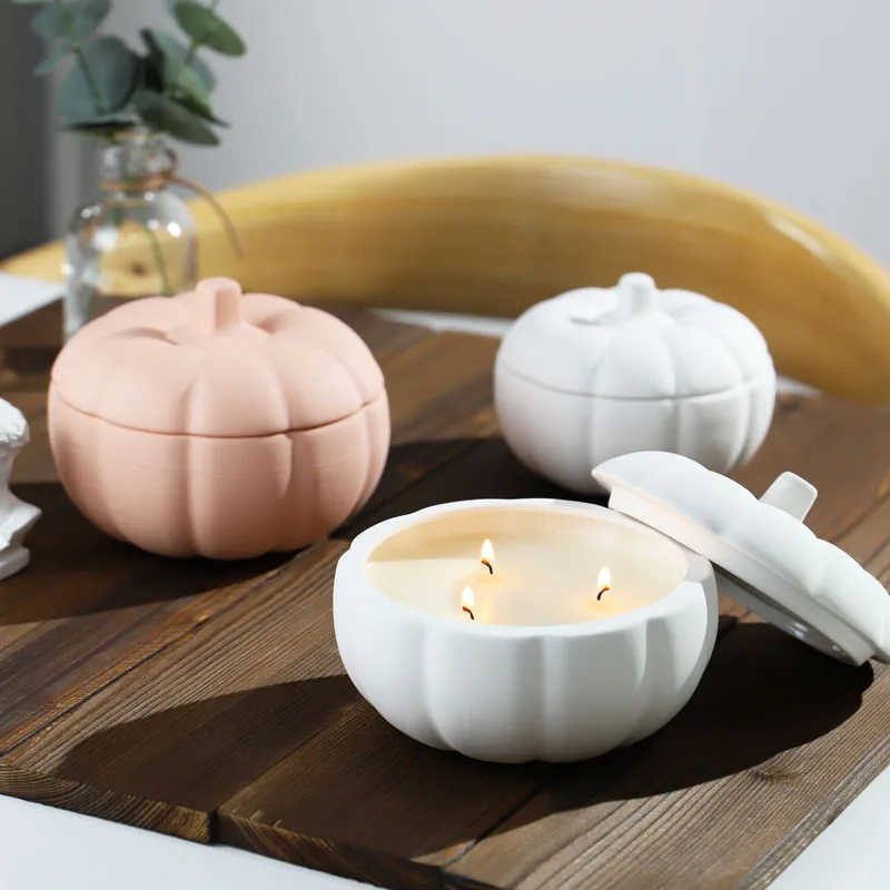 

500ml Pumpkin Ceramic Candle Empty Cup DIY Candle Jar Aromatherapy Candle Cup Ornament
