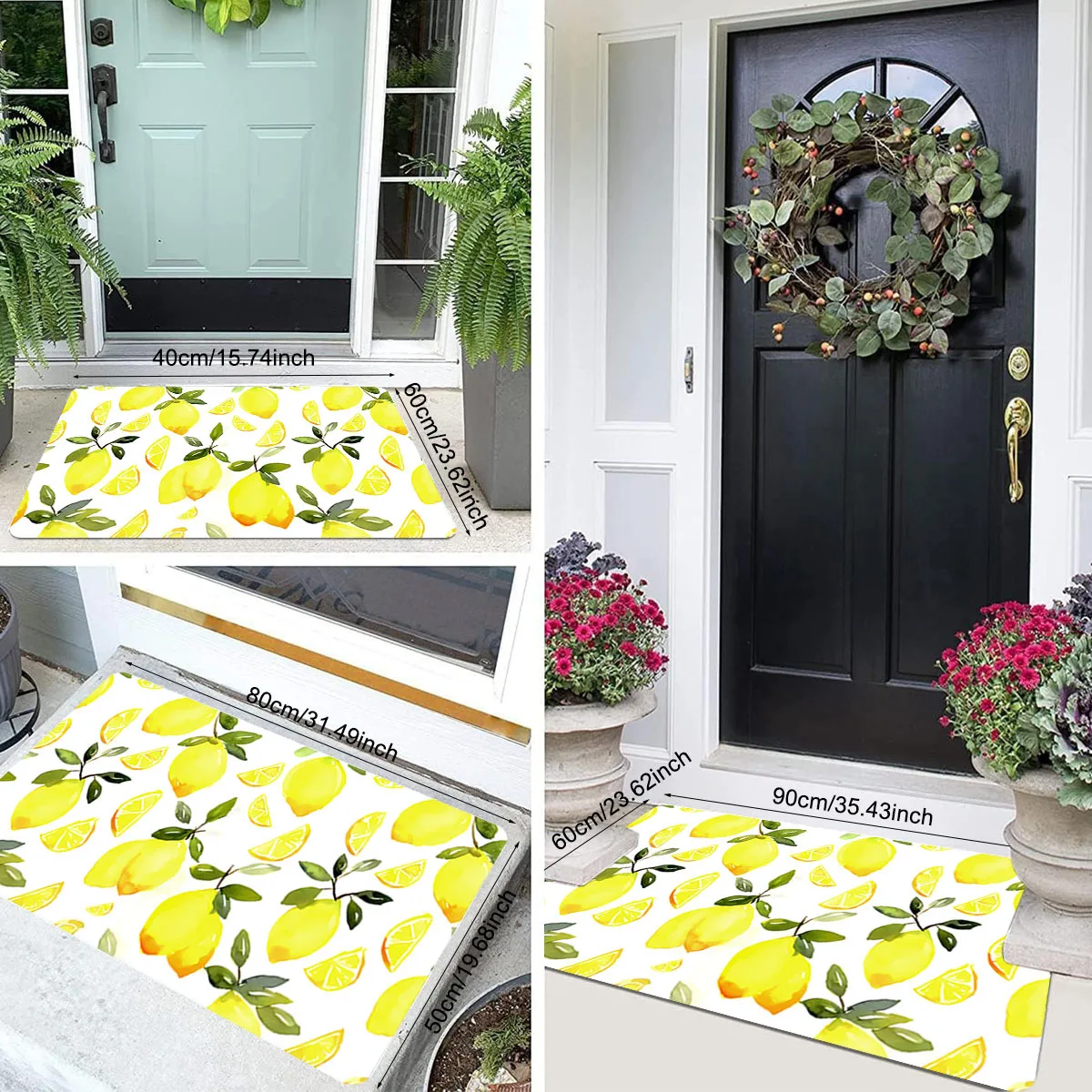 Fresh Lemon Floor Mat Yellow Citrus Fruit Pattern Non-slip Soft Rug for Kitchen Bathroom Living Room Home Decor