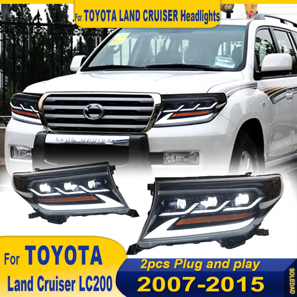 

Фара для Toyota Land Cruiser LC200, светодиодная фара 2007 2008 2009 2010-2015, фары DRL, указатель поворота, проектор дальнего света