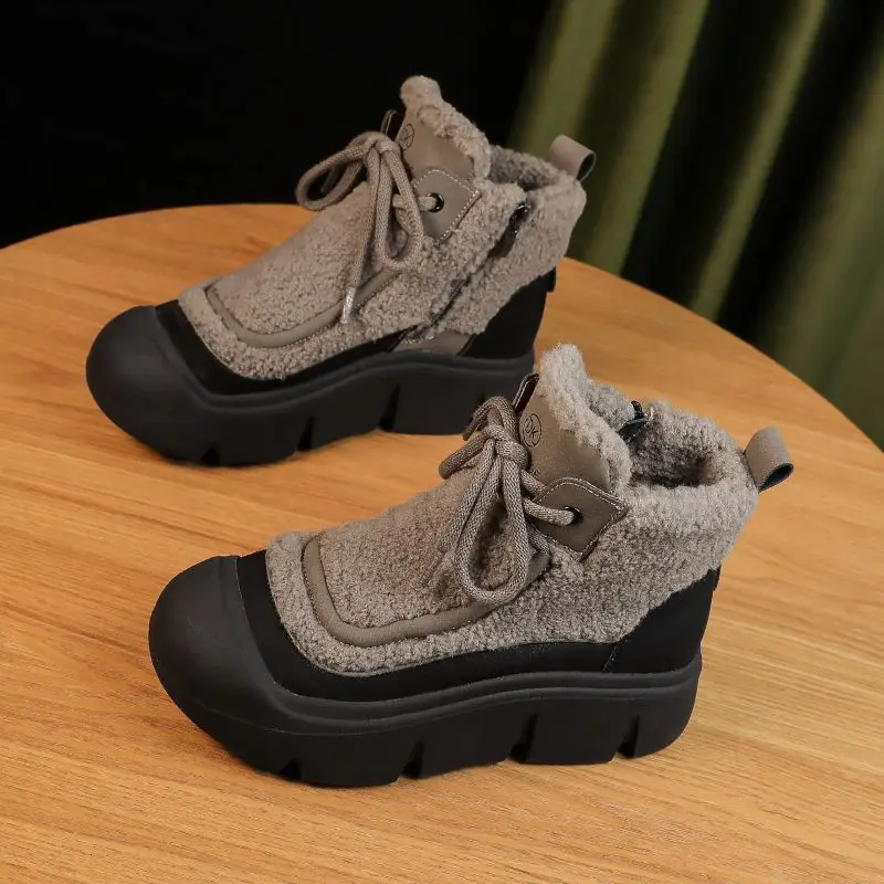 Bottes de neige rehaussées en peluche pour femmes, chaussures polyvalentes et chaudes, bottes courtes à l'offre elles optiques, hiver, nouveau, 2025