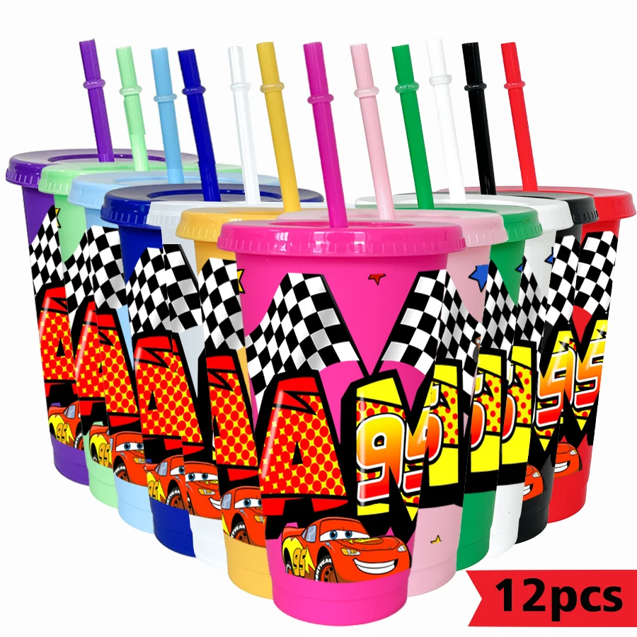 12pcs/pack Disney,Lightning McQueen,Racing 26oz Colored Plastic Tumbler Birthday Party Drinking Utensils Juice Coffee Mugs