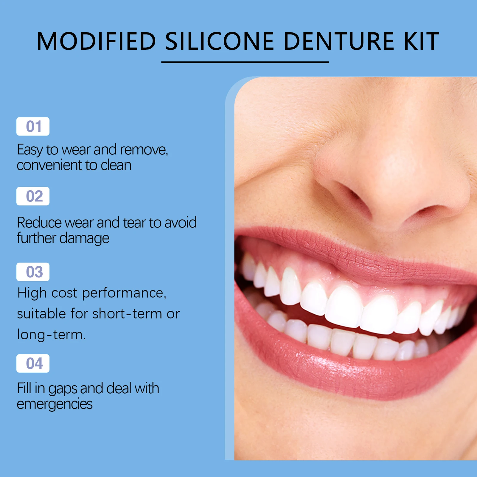 

Denture Silicone Reline Kit Whitening Dentures Simulation Braces Hide Missing Crooked Stained Broken Teeth