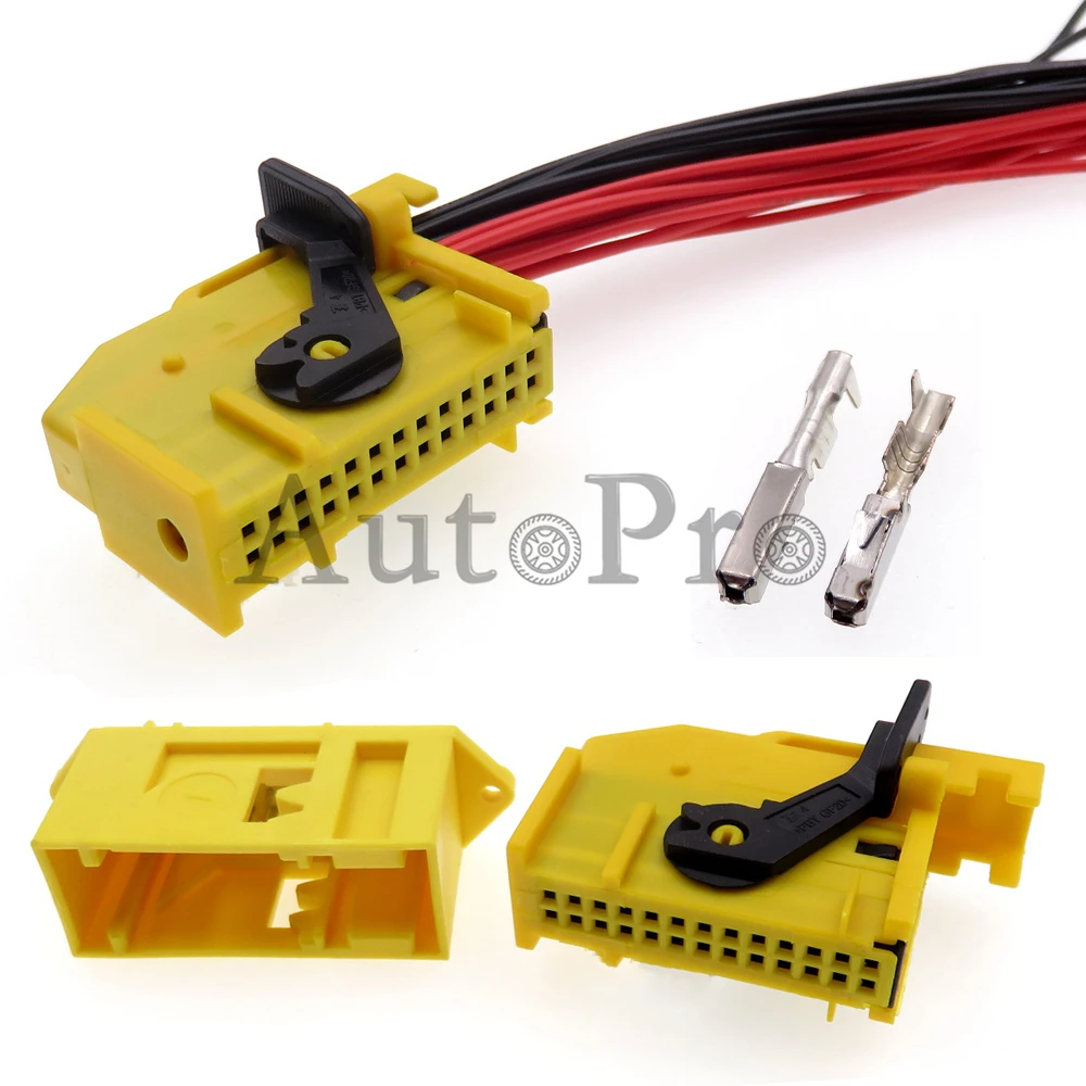 1 Set 26 Hole 144934-1 Car Dashboard Low AC Assembly Current Socket For VW 185879-1 185226-1 Yellow Auto Wire Connector