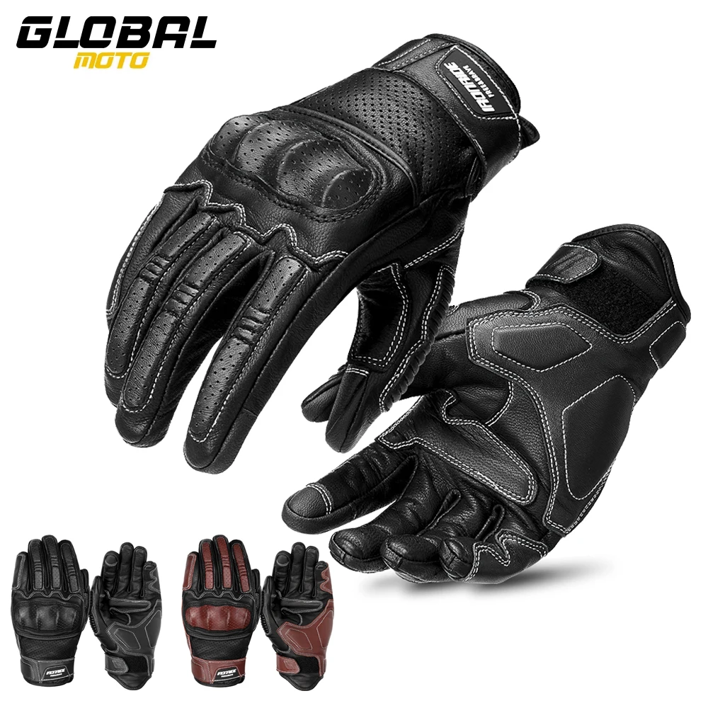 

Summer Men's Motocross Gloves Leather Carbon Fiber Motorbike Full Finger Protective Gloves Breathable Outdoor Moto Riding Gloves
