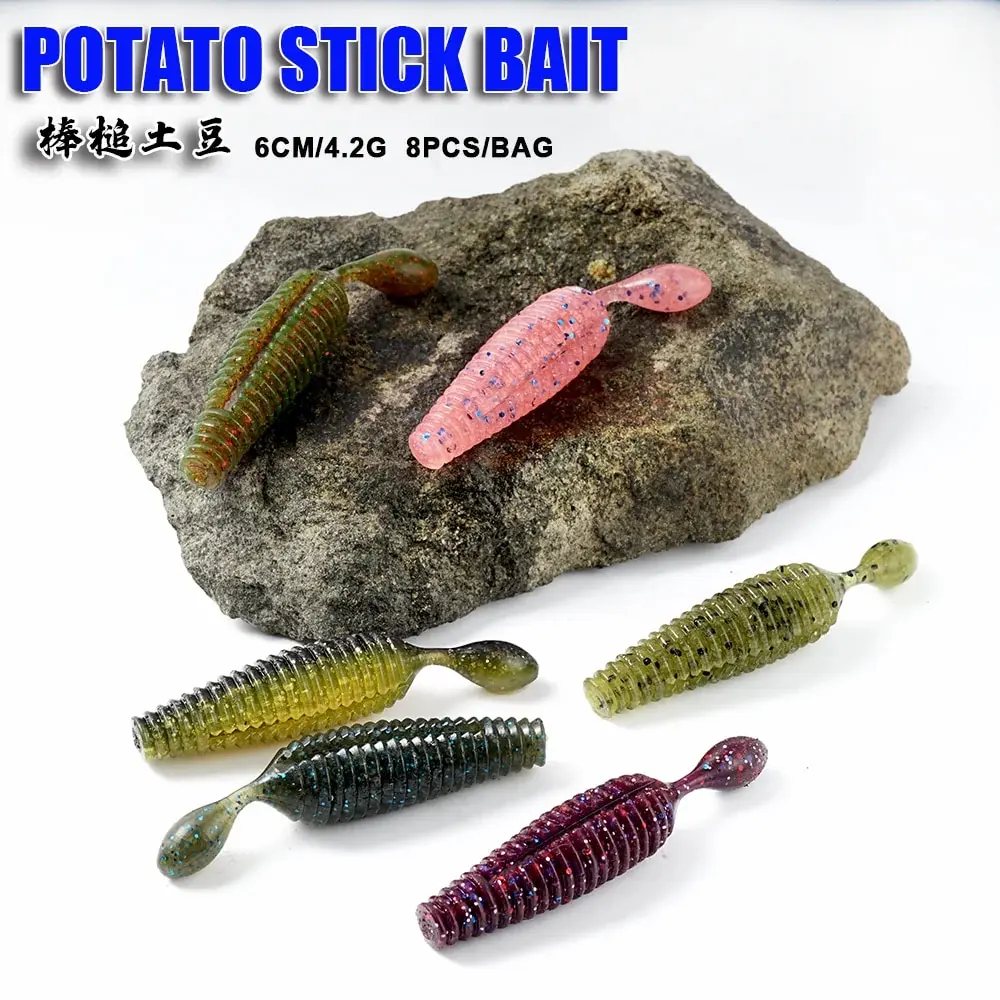SUNMILE 스틱 미끼 6cm4.2g 캐스팅 무거운 가중 부드러운 플라스틱 미끼 벌레 인공 미끼 실리콘 쉐드 루어베이스 낚시