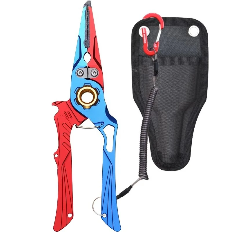 

Hot Selling PE90 Model Tungsten Steel Fishing Plier Aluminum Alloy Handle Hook Remover Sheath Lanyard Customizable Logo for