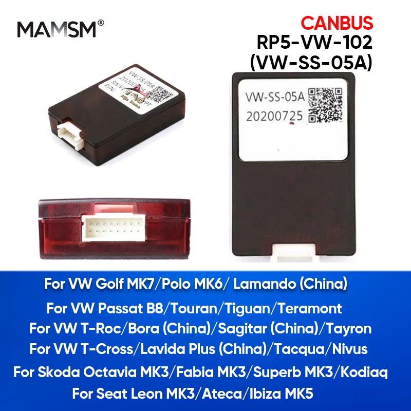 

MAMSM Car Radio Canbus Box For VW Golf Polo Passat Touran Tiguan Teramont Tayron T-Cross Skoda Seat Decoder Adapter RP5-VW-102