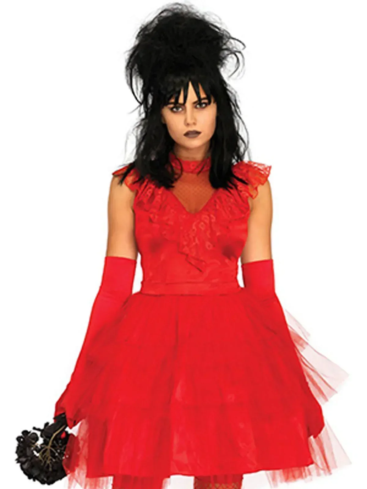 Synthetic Lydia Deetz Cosplay Wig Bride Gown Costume Props Black Straight Hair Women Girls Halloween Carnival Party Accessories