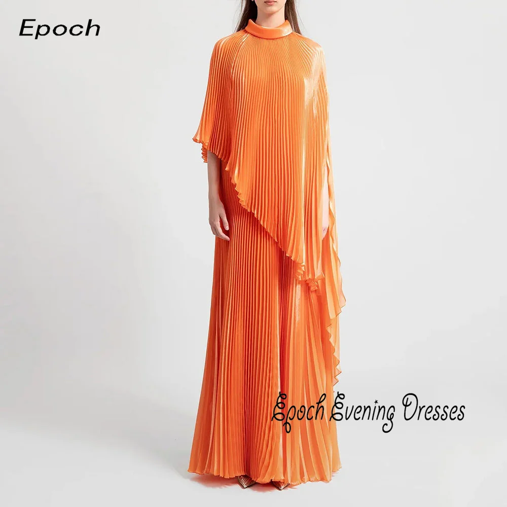 Elegant Evening Dress For Women 2024 New فساتين السهرة Dubai Straight O-Neck Long Sleeve Fashion Pleat Cocktail Party Gown