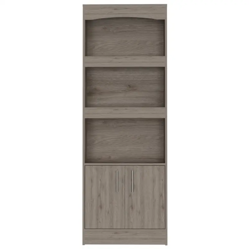 Three-Shelf Bookcase with Double Door Cabinet for Storage & Display