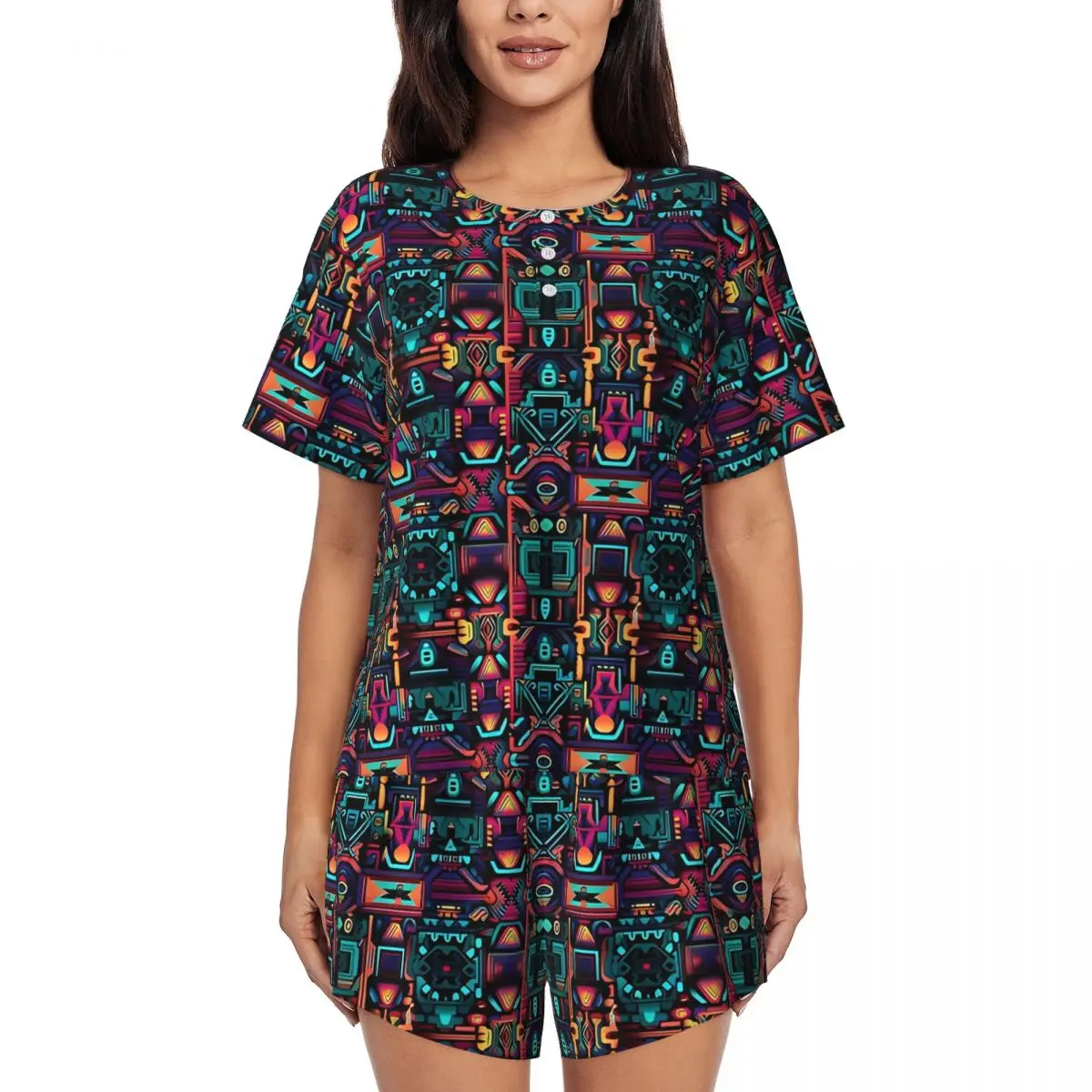 Vintage Aztec Art Pattern Pajamas Short Sleeve Trendy Pajama Sets 2 Piece Casual Daily Design Nightwear Birthday Gift