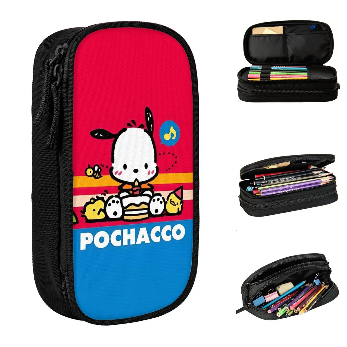 

Креативный пенал Pochacco Sanrio, пенал, держатель для ручек для девочек и мальчиков, большая вместительная сумка, офисные канцелярские принадлежности на молнии