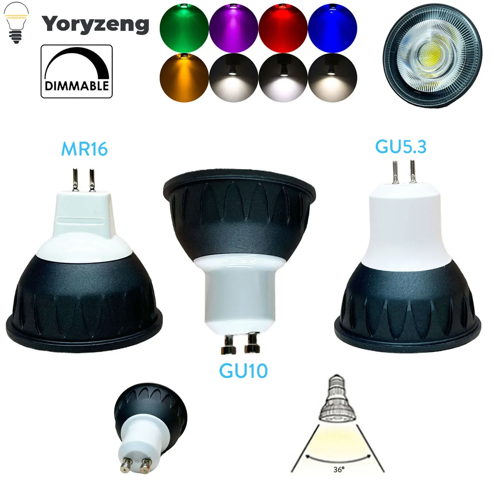 Dimmable GU10 MR16 GU5.3 LED COB Spotlight Bulbs 10W 36 Degree Beam Angle 110V 220V 240V 12V 24V Black Grey Energy Saving  Lamp