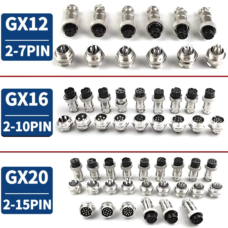 

5/10/20 Set Waterproof Circular Aviator Aviation Plug & Socket Connector - GX12, GX16, GX20 QL16 M16 with 2 - 15 Pins Docking