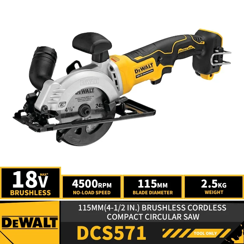 DEWALT DCS571 Brushless Cordless Compact 115MM(4-1/2 in.) Circular Saw 18V Lithium Power Tools ATOMIC™ 4500RPM