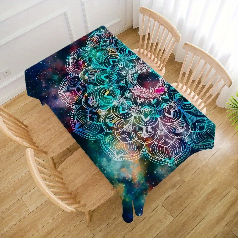 One abstract geometric tablecloth with a star field and a colorful galaxy background in watercolor art painting patternxzj