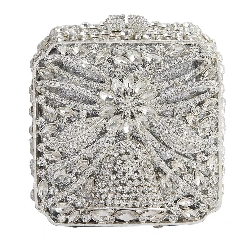 

New Bell Diamond Dinner Bag Small Square Box Full Of Diamonds Clutch Hollow Diamond Women's Bag Stone Purse Party Bags For Woman