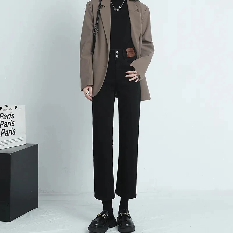 Spring 2024 New Women's Straight-leg Jeans Petite Slimming High-waist Slim Fit Denim Pants Fashionable Narrow-leg Design