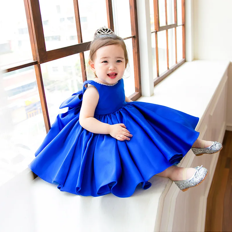 First Birthday Dress Spring Birthday Dress Blue Little Host Piano Girl Performance Dress Stylish Flower Girl Princess Dress