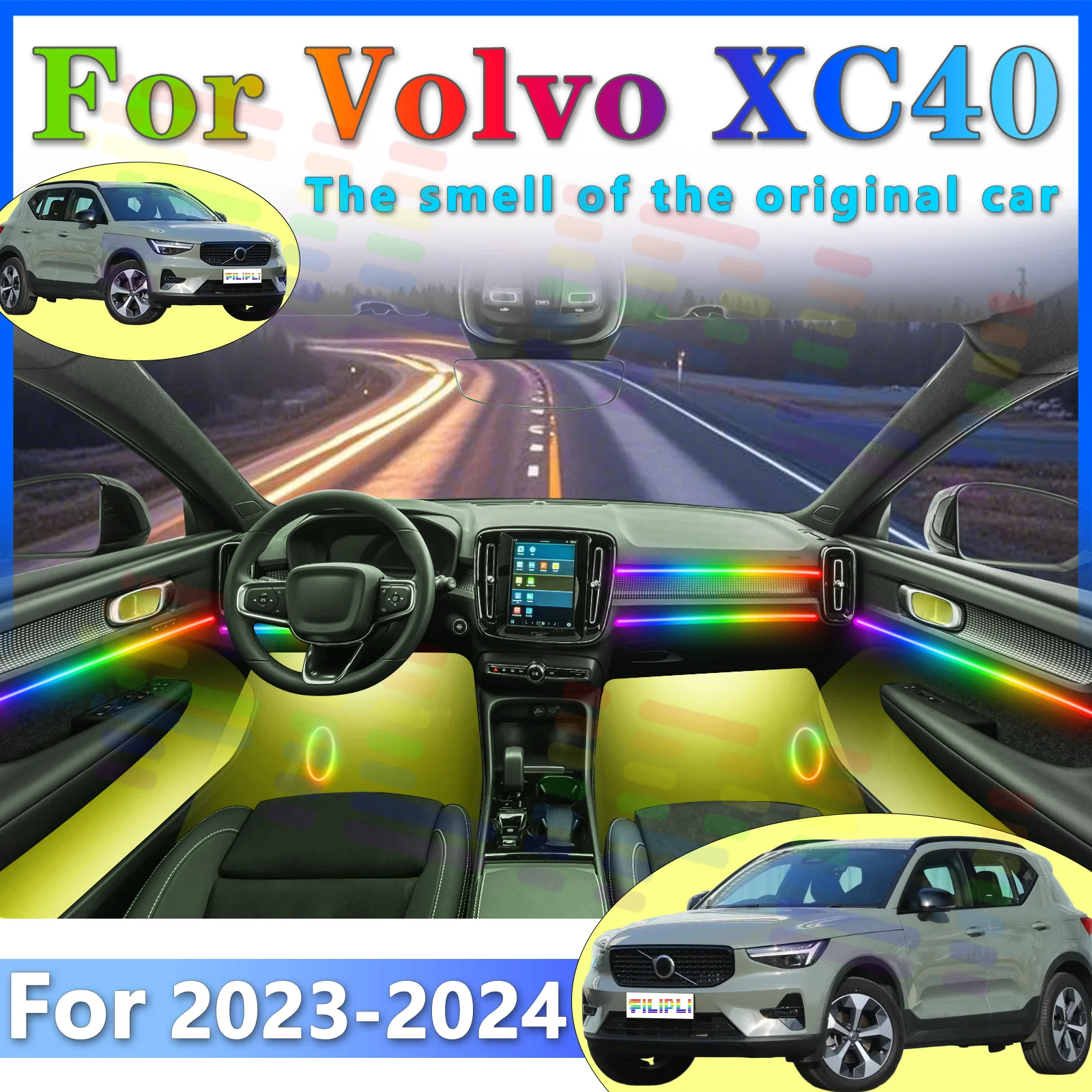 

FILIPLI для Volvo XC40, внутренняя светодиодная лента, акриловая, 64-цветное приложение RGB Symphony — изменение на вождение