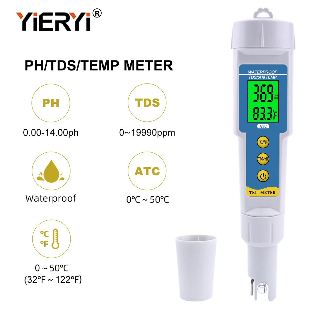 Yieryi PH-986 3 in 1 Water Tester Multi-parameter PH Monitor TDS PH Meter Aquarium Acidometer Drink Water Quality Analyser