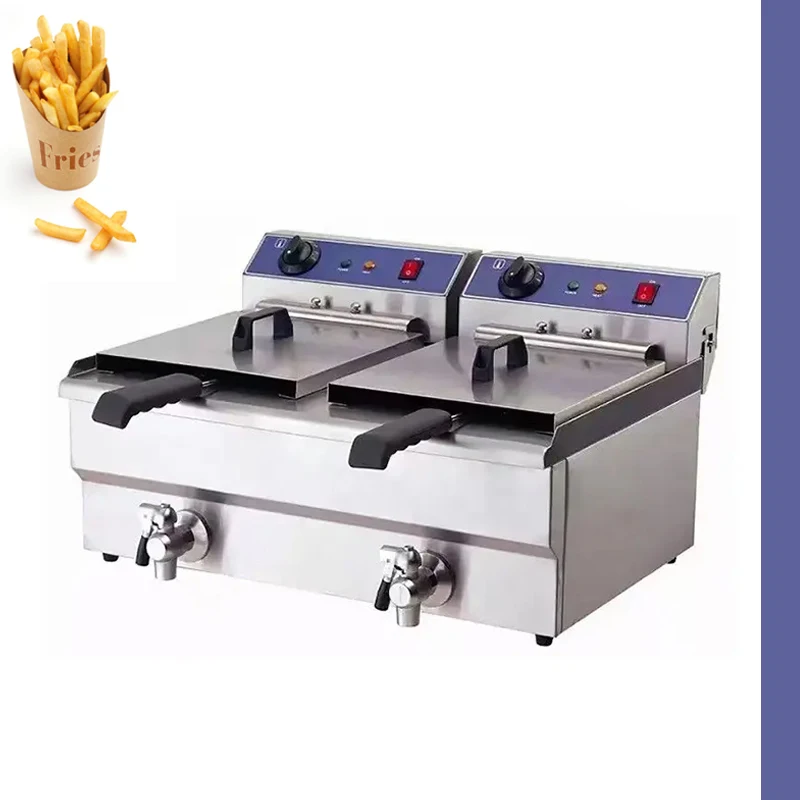 Commercial Stall Electric Fryer Double Cylinder Large Capacity French Fries Machine