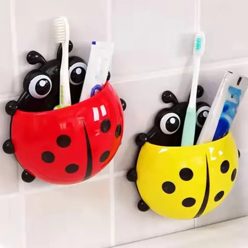 1PC No Need To Punch Holes Seven Stars Ladybug Toothbrush And Toothpaste Holder Cartoon Suction Wall Storage Cute Drain Box