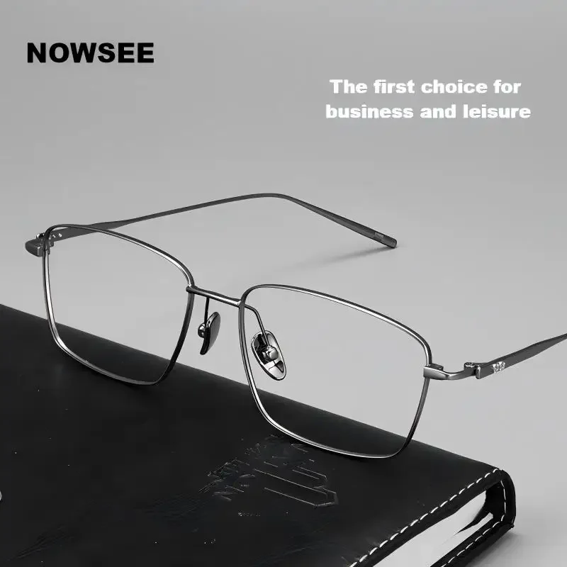 

NOWSEE Pure Titanium Glasses Frame Men Business Full-Rim Rectangular Prescription Eyeglasses Ultralight Optical Leisure Eyewear