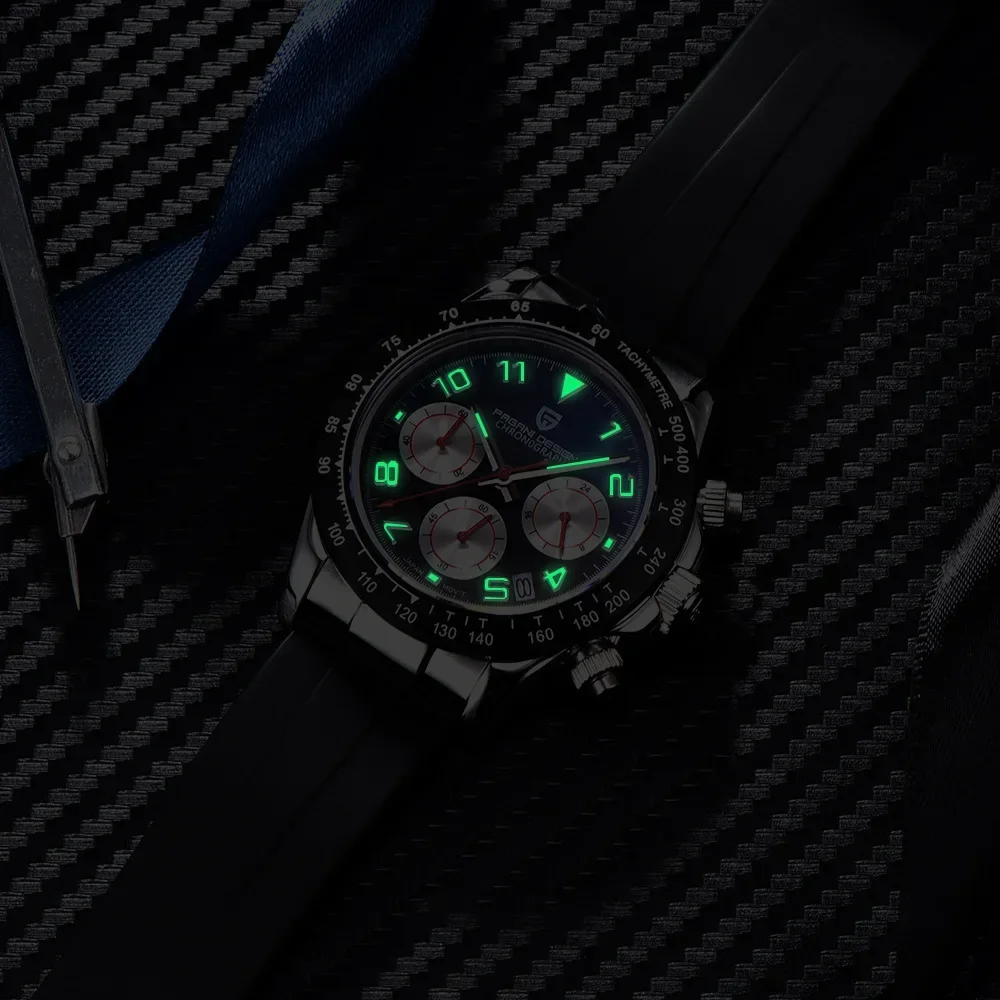 PAGANI DESIGN Luxury Brand Rubber Quartz Chronograph Watch Men Japan VK63 Movt Sapphire Glass Waterproof Clock Reloj Hombre