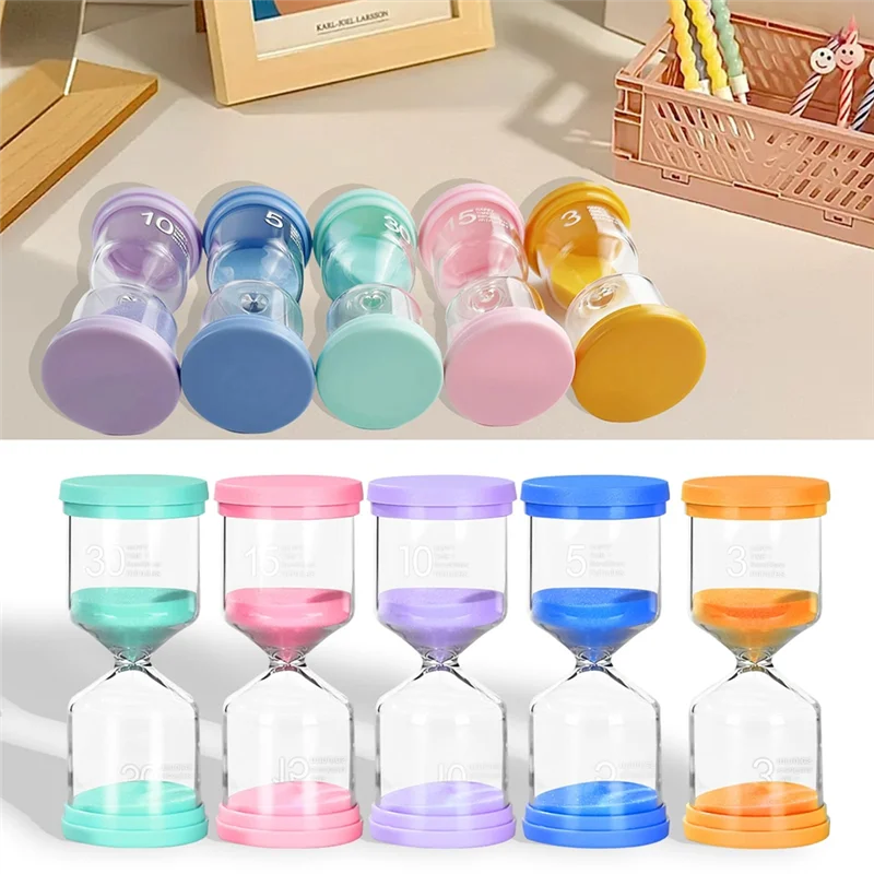 HHO-pour salle de classe et enfants 5 pièces minuterie de sable, ensemble de sablier coloré avec minuterie visuelle de 3/5/10/15/30 minutes pour enfants brossage T