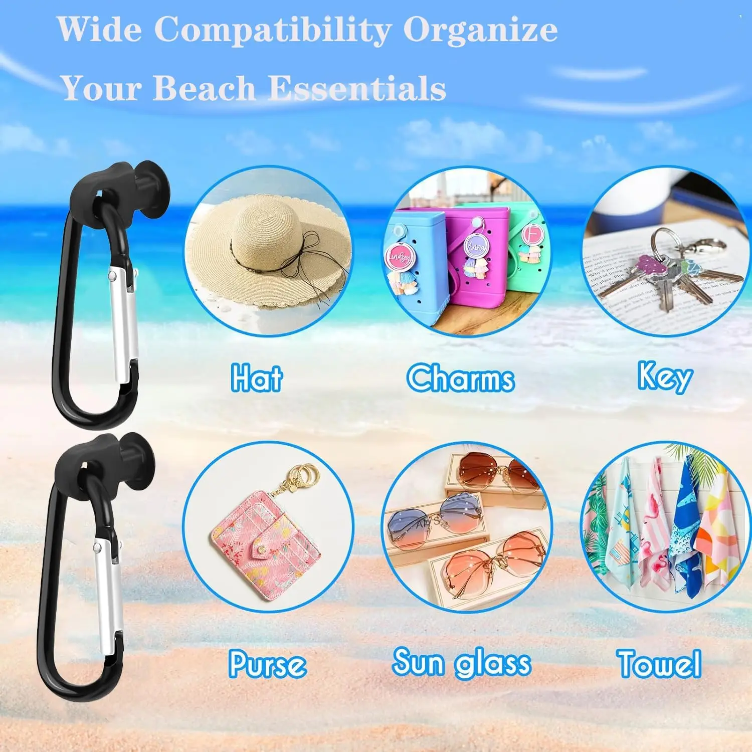 2pcs Key Holder for Bogg Bag,  Insert Charm Carabiner Keychain Compatible with Bogg Bag Beach Tote Bag