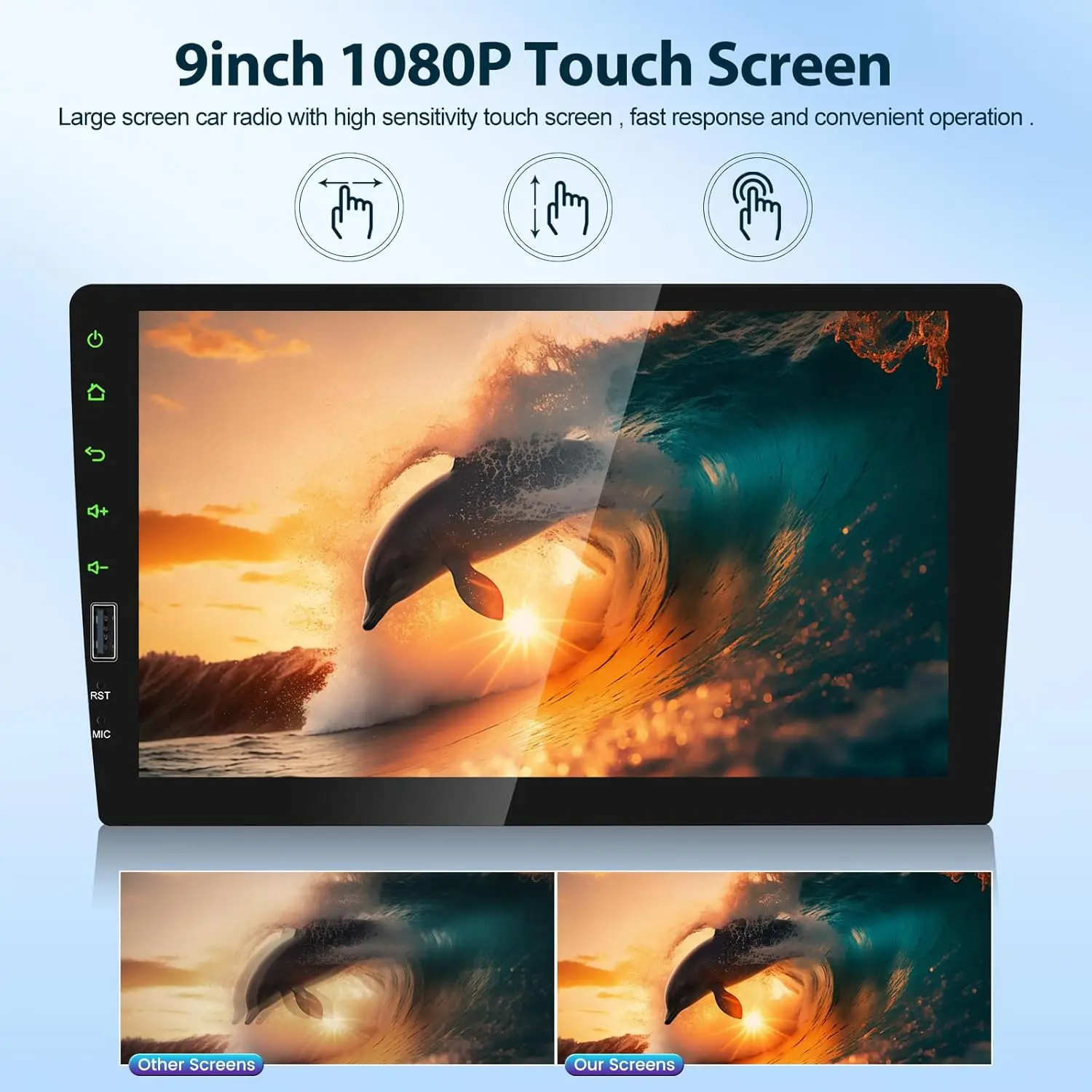 Autoradio da 9 pollici con CarPlay wireless e Android Auto, Bluetooth, MirrorLink, fotocamera di backup e microfono