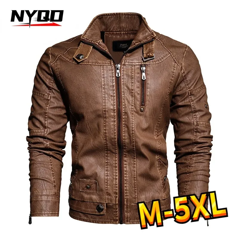 

Men Autumn Motorcycle Slim Fleece Jacket Coat Men Fashion Leather Jacket Men Spring Outdoor Casual Motor Biker PU Leather Jacket