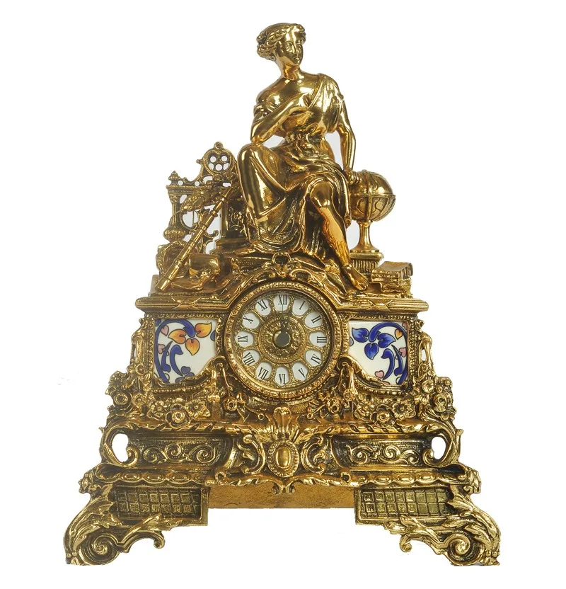All-copper desk clock European style, classical clock, home accessories living room, entrance ornament, fireplace table clock