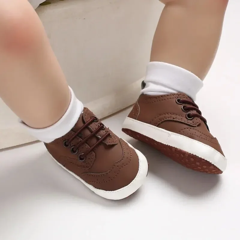 Meckior Newborn Baby Boy Girl Sneakers First Walkers Soft Bottom Solid Leather Toddler Moccasins Crib Infant Basketball Shoes