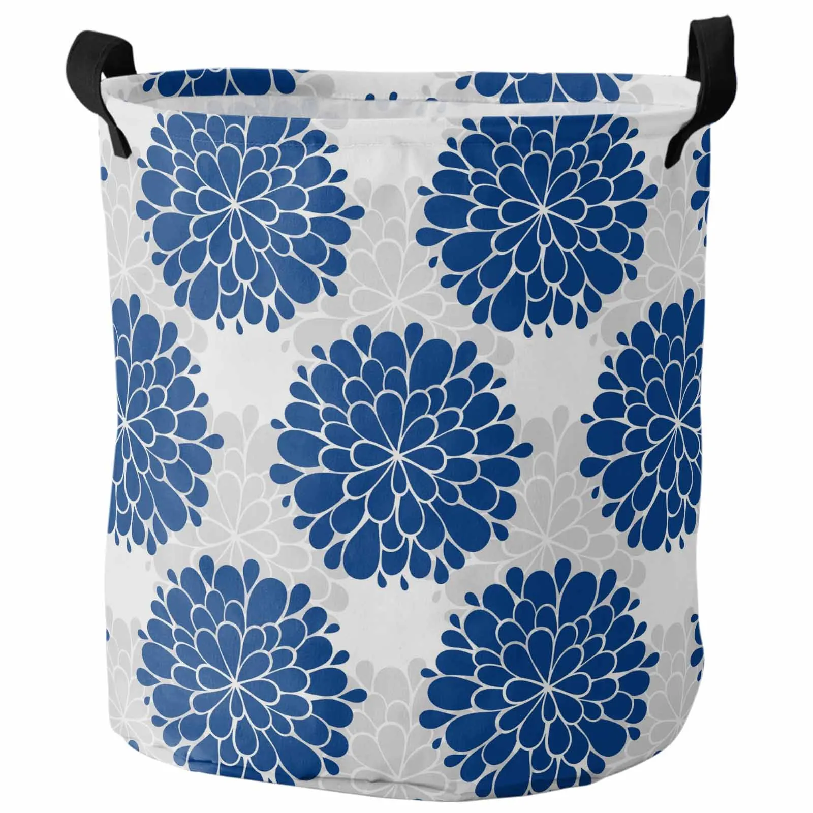 

Vintage Bule Dahlia Flower Art Foldable Dirty Laundry Basket Kid's Toy Organizer Waterproof Storage Baskets