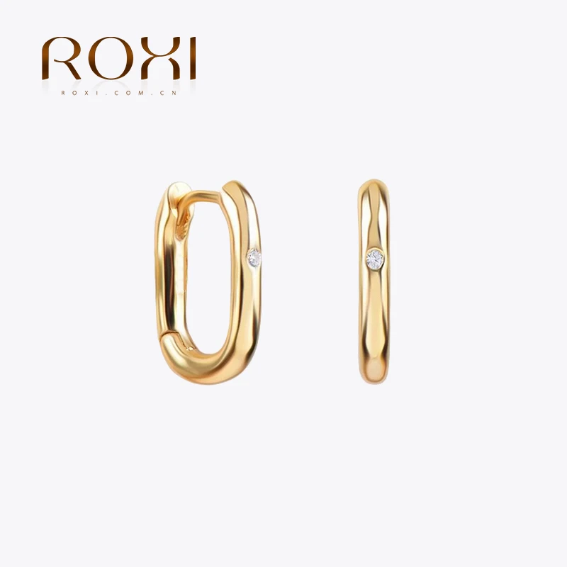 ROXI Women's Retro Oval Hoop Earrings Personality Single Zircon Earrings Elegant Geometric DIY Interspersed Design Jewelry