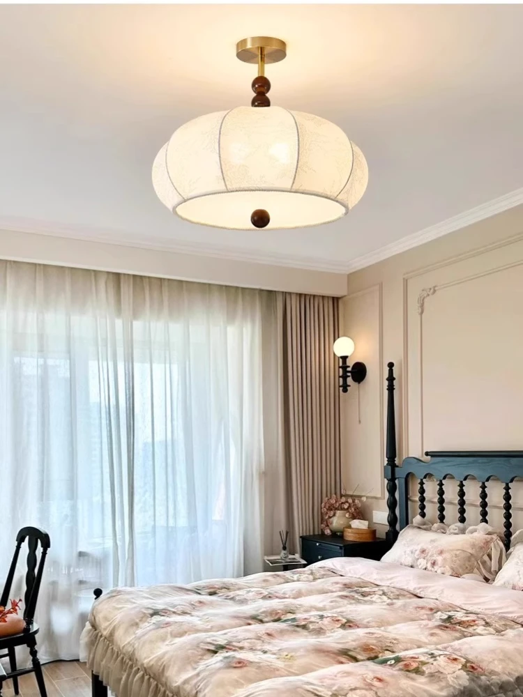 Ceiling Light With Fabric Printing, Nanyang Style Study Light, French Style Antique Atmosphere