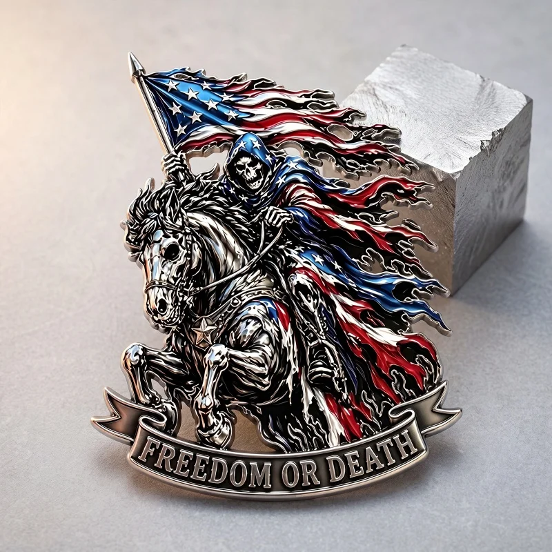 Patriotic Skull Horseman Car Decal 3D Embossed Vehicle Sticker Sun Rain Resistant Truck SUV Motorcycle Exterior Decor Sticker