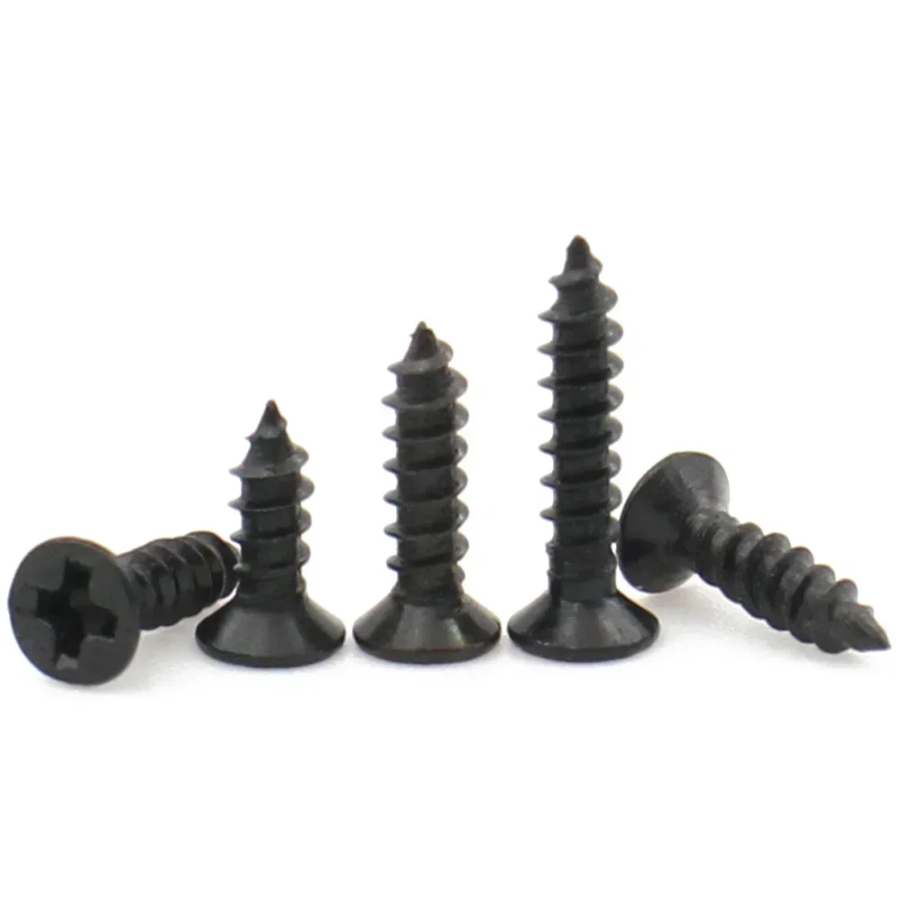 100Pcs Black Phillips Countersunk Self‑Tapping Screws M1‑M5 Carbon Steel Flat Head Fasteners for DIY Hardware Repair