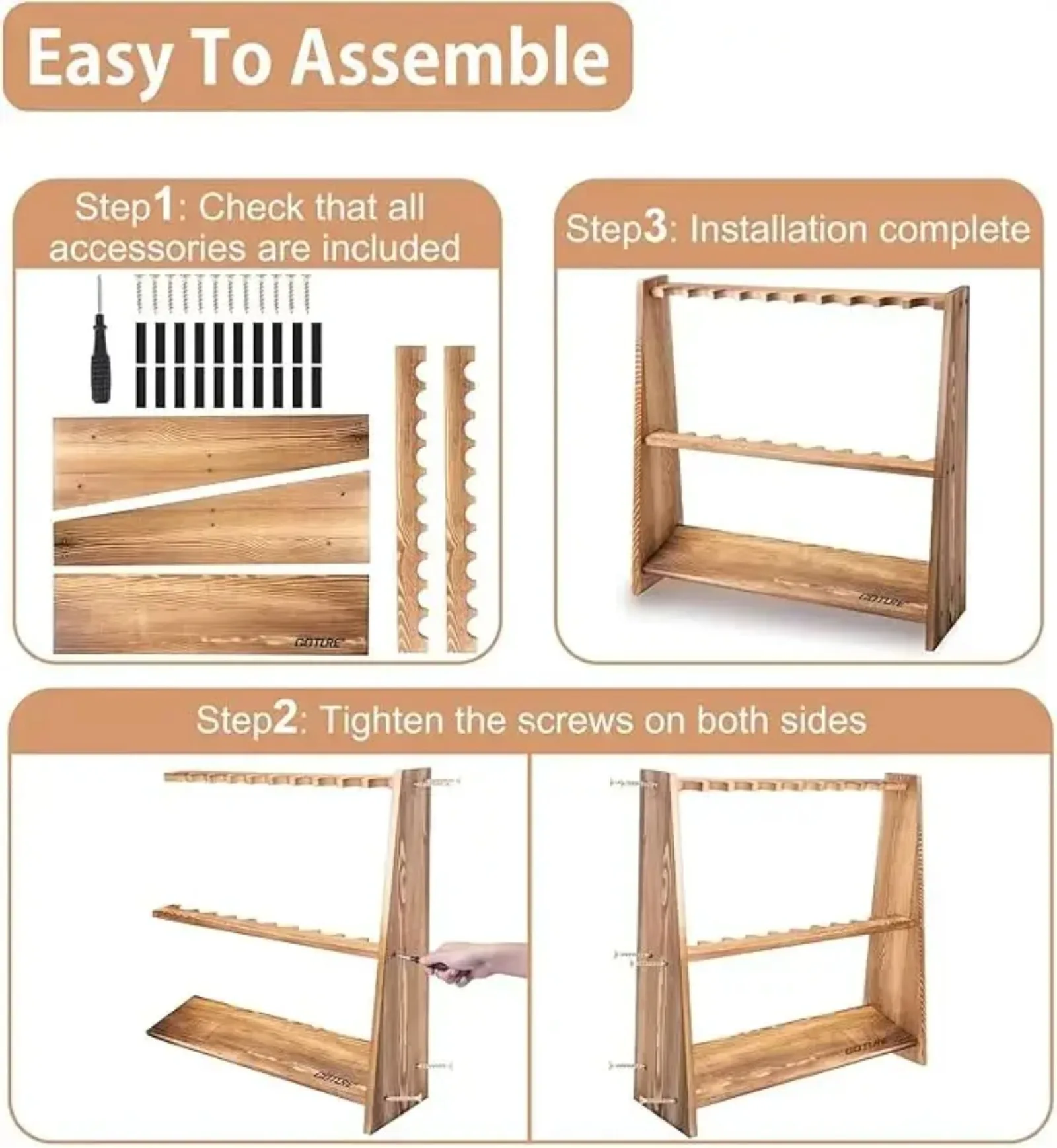 Goture Carbonized Pine Wood Fishing Rod Rack 10 Slots Floor Rod Holder Easy Assemble Removable for Display Organizer All Rods view 5