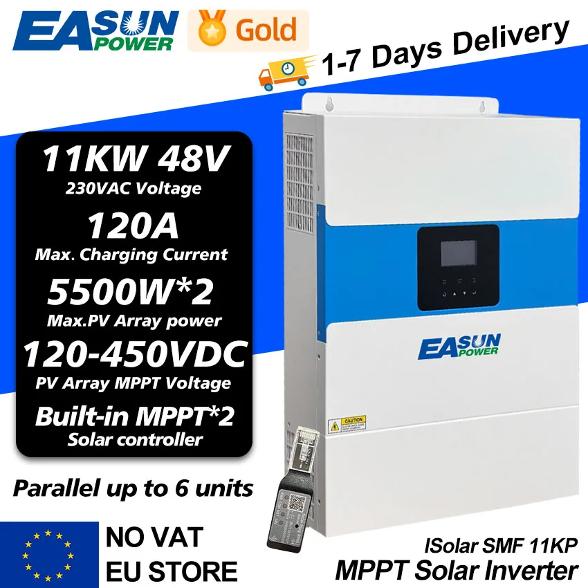 Inversor Solar EASUN Mppt 11KW 6.2KW 48v salida Dual 4KW 3.2KW 24V 2.2KW 12V inversor fuera de la red Wifi incorporado soporte RS485 RS232