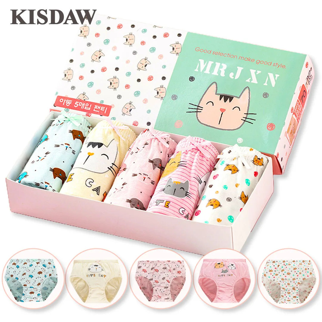 5Pcs/Set Children Underwear For Girls Cotton Soft Baby Girl Briefs Cute Cartoon Kids Triangle Underpants Exquisite Box Packaging